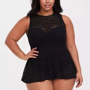 Torrid Black Lace Peplum Swim Dress
